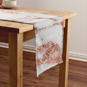Modern Marble Rose Gold Glitter Short Table Runner
