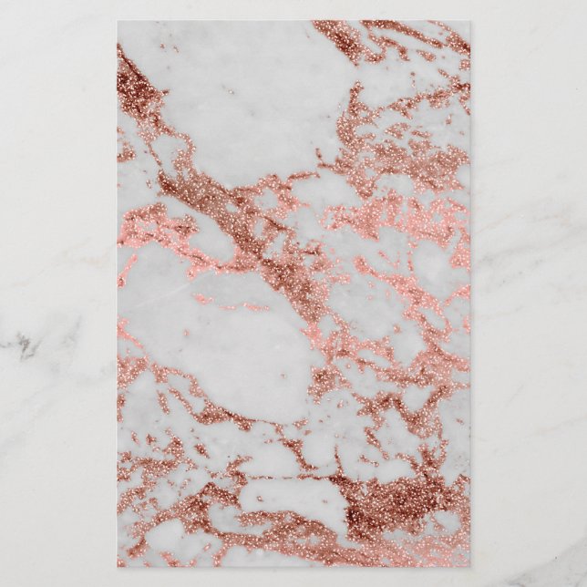 Modern Marble Rose Gold Glitter Stationery (Front)