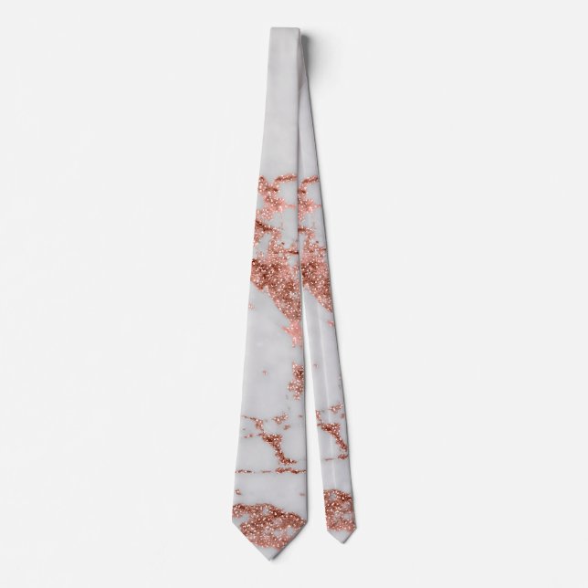 Modern Marble Rose Gold Glitter Tie (Front)