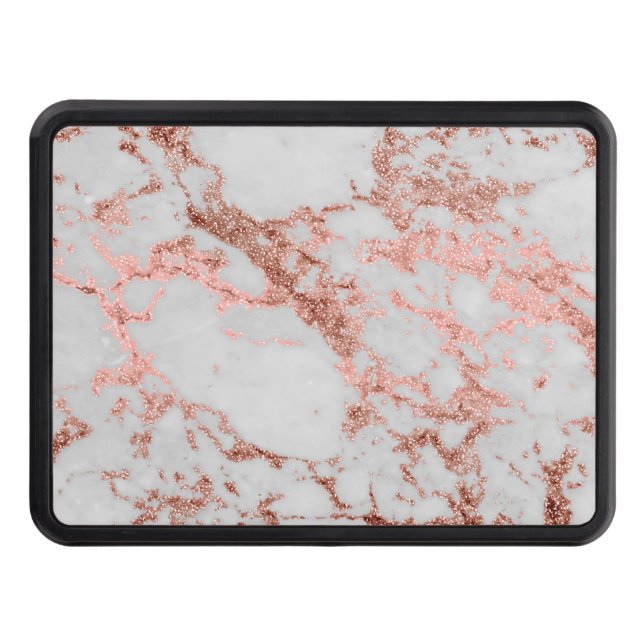 Modern Marble Rose Gold Glitter Trailer Hitch Cover (Front)