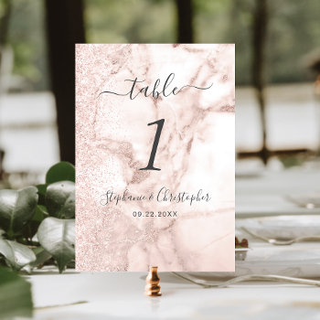 Modern Marble Rose Gold Glitter Wedding Table Number by Wedding_Paper_Nest at Zazzle
