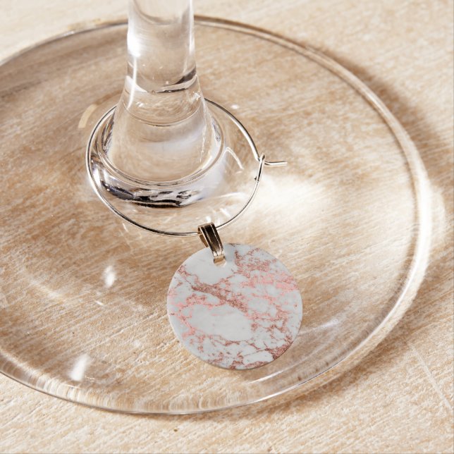 Modern Marble Rose Gold Glitter Wine Charm (In Situ)