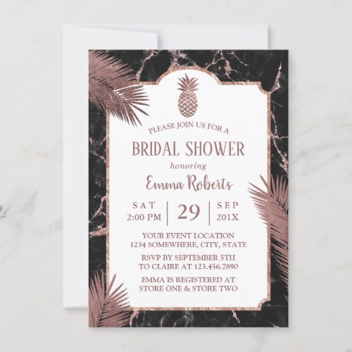 Modern Marble  Rose Gold Pineapple Bridal Shower Invitation