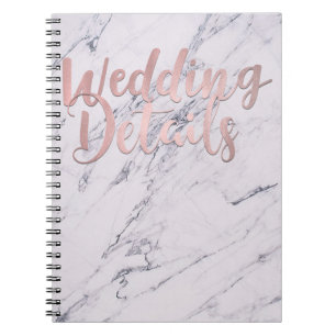 Modern Marble Rose Gold Pink WEDDING DETAILS Notebook