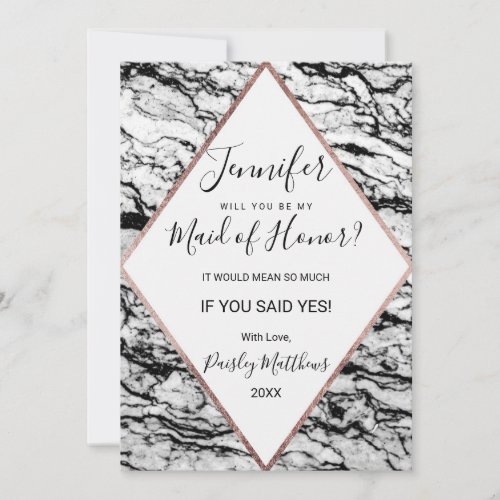 Modern Marble Rose Gold Pinstripe Maid of Honor Invitation