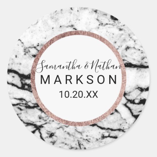 Modern Marble Rose Gold Pinstripe Wedding Stickers