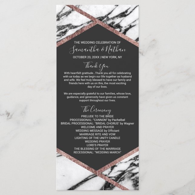 Modern Marble Rose Gold Trim Hexagon Programs (Front)