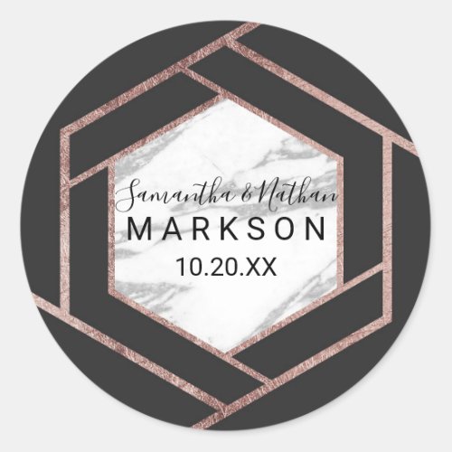 Modern Marble Rose Gold Trim Hexagon Stickers