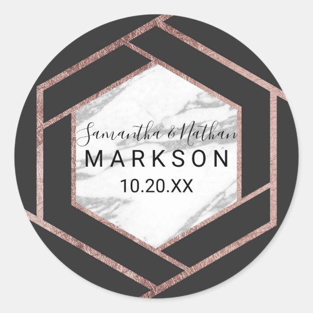 Modern Marble Rose Gold Trim Hexagon Stickers (Front)