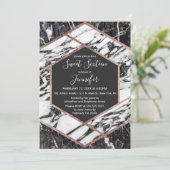 Modern Marble Rose Gold Trim Hexagon Sweet 16 Invitation (Standing Front)