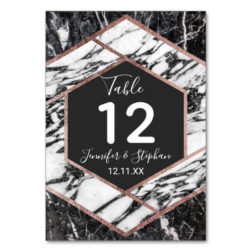Modern Marble Rose Gold Trim Hexagon Table Numbers