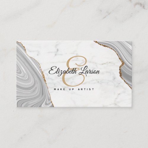 Modern Marble Silver Glitter QR Salon Makeup Business Card