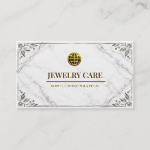 Modern Marble Silver Jewelry Care Card