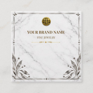 Modern Marble Silver Square Necklace Card