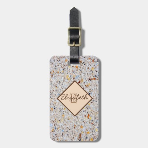 Modern Marble Stone Texture Monogram_Personalized Luggage Tag