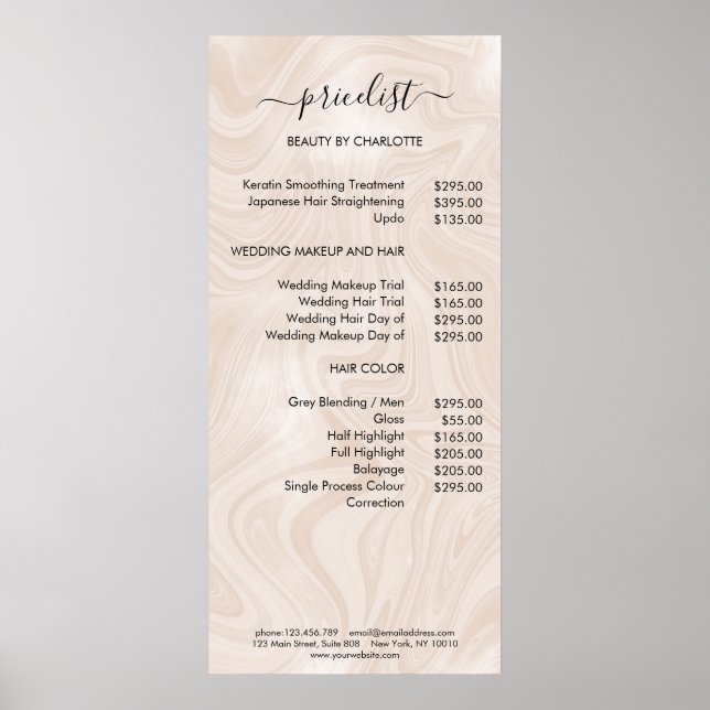 Modern Marble Style Pricelist Poster (Front)