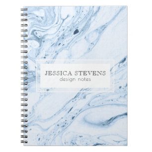 Modern Marble Swirls White & Blue-Gray Notebook