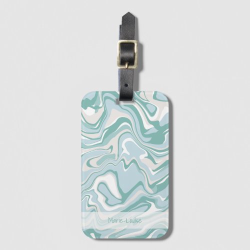 Modern Marble Turquoise Coastal Beach Sea Name Luggage Tag