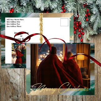 Modern Marble Two Photo Foil Holiday Postcard
