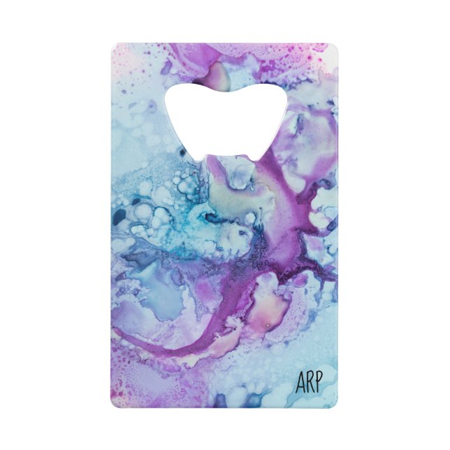 *~*  Modern Marble Violet Turquoise Purple Credit Card Bottle Opener (Front)