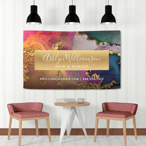 Modern marble watercolor gold purple green blue banner