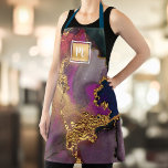 Modern marble watercolor gold purple navy monogram apron<br><div class="desc">Here’s a wonderful way to add pizzaz to your daily makeup, hair stylist, beauty, as well as cooking and baking routines. Add extra sparkle to your professional adventures whenever you wear this elegant, sophisticated, simple, and modern apron. A sparkly, faux gold foil square with a script typography monogram overlays a...</div>