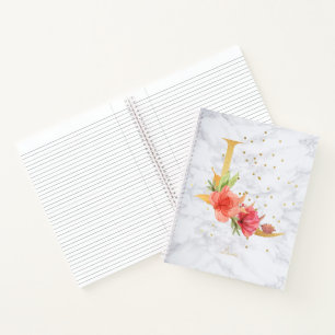 Modern Marble Watercolor Golden Monogram Letter L Notebook
