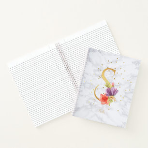 Modern Marble Watercolor Golden Monogram Letter S Notebook