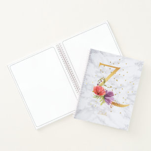 Modern Marble Watercolor Golden Monogram Letter Z Notebook