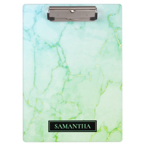 Modern Marble Watercolor Green  Blue Name Clipboard