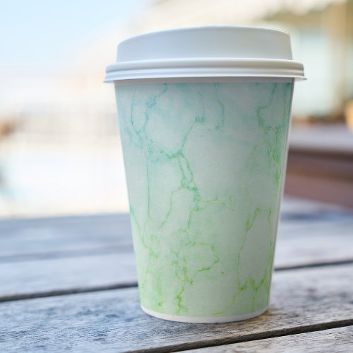 Modern Marble Watercolor Green  Blue Name Paper Cups