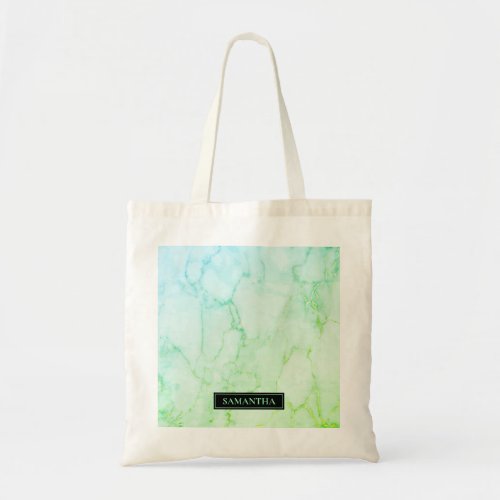 Modern Marble Watercolor Green  Blue Name Tote Bag