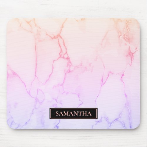 Modern Marble Watercolor Pink  Purple Name Mouse Pad