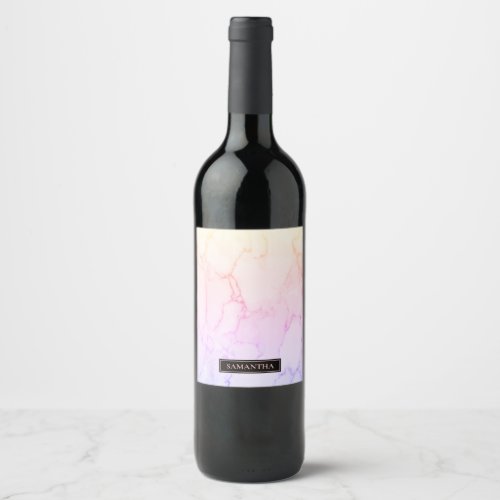 Modern Marble Watercolor Pink  Purple Name Wine Label