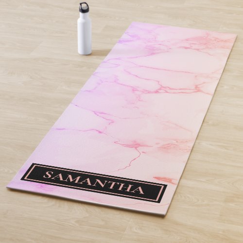 Modern Marble Watercolor Pink  Purple Name Yoga Mat