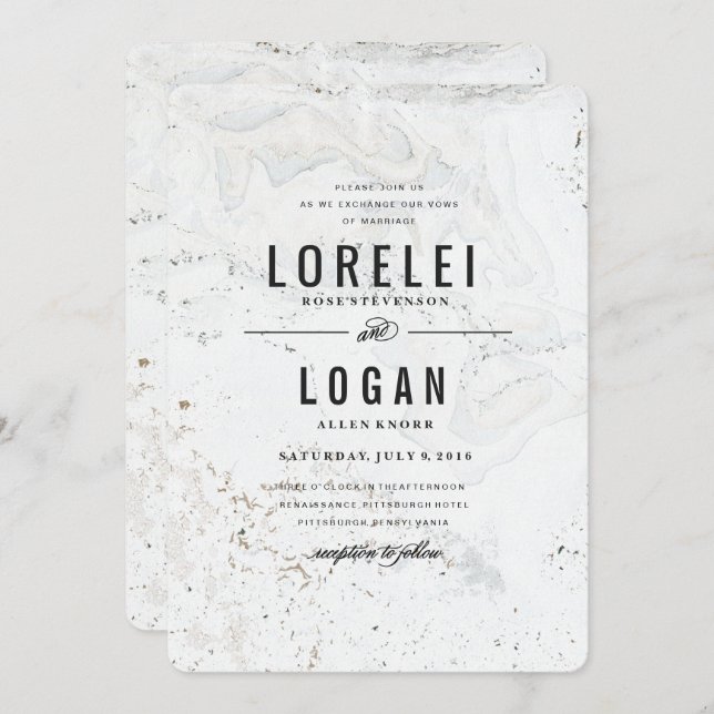 Modern Marble Wedding Invitation | Black (Front/Back)