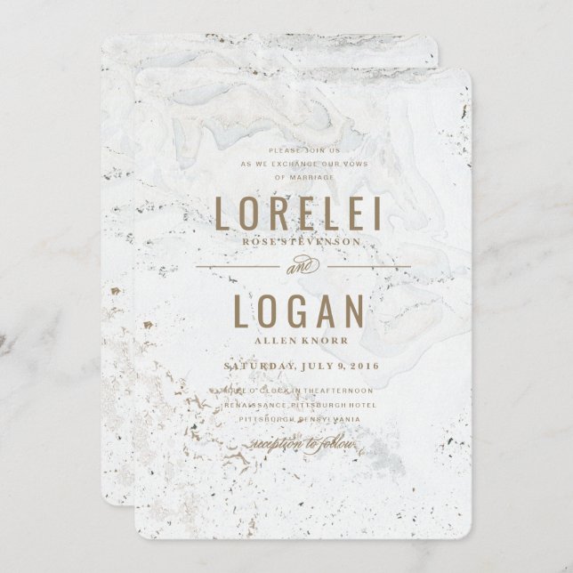 Modern Marble Wedding Invitation | Gold (Front/Back)