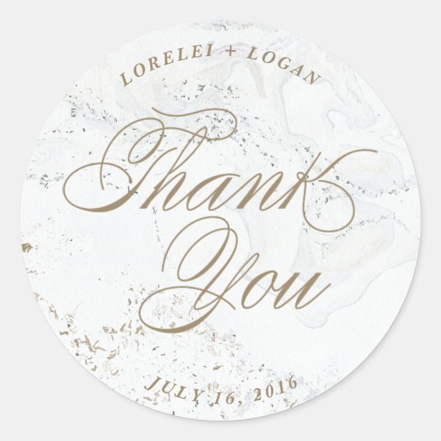 Modern Marble Wedding Sticker | Gold (Front)
