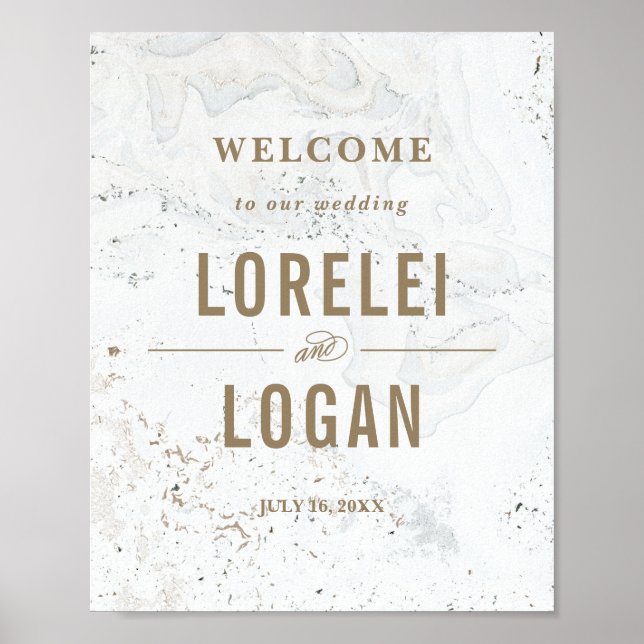 Modern Marble Wedding Welcome Sign | Black (Front)
