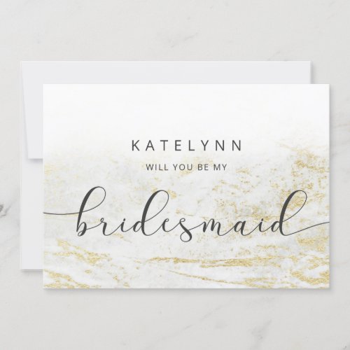 Modern Marble White Bridesmaid Proposal Card