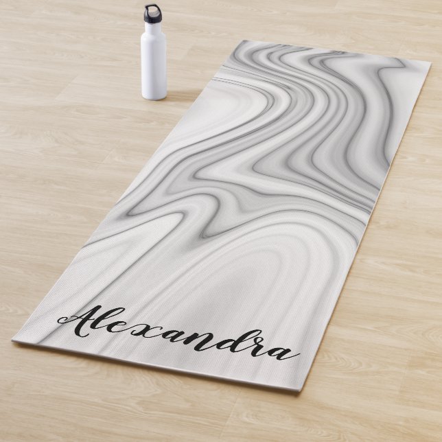 Modern marble white gray liquid pattern yoga mat (In Situ)