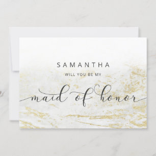 Modern Marble White Maid of Honor Proposal Card