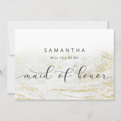 Modern Marble White Maid of Honor Proposal Card