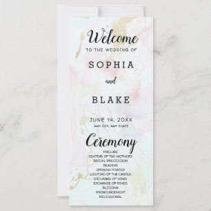 Modern Marble White Pink Blue Wedding Program