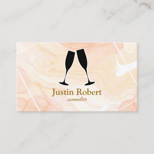 Modern Marble Wine Bartender Sommelier Busine Business Card (Front)