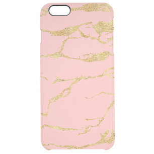 Modern marble with faux gold clear iPhone 6 plus case