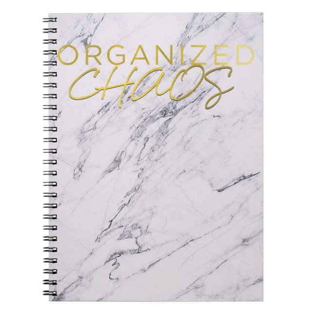 Modern Marble Yellow Gold Organized Chaos Notebook (Front)