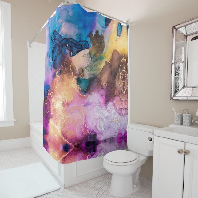 Modern Marbled Alcohol Ink Abstract Art Shower Curtain (In Situ)