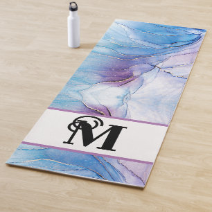 Modern Marbled Blue Alcohol Ink Monogram Yoga Mat