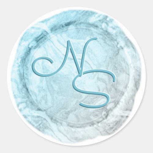 Modern Marbled Blue Wax Seal Monogram Sticker